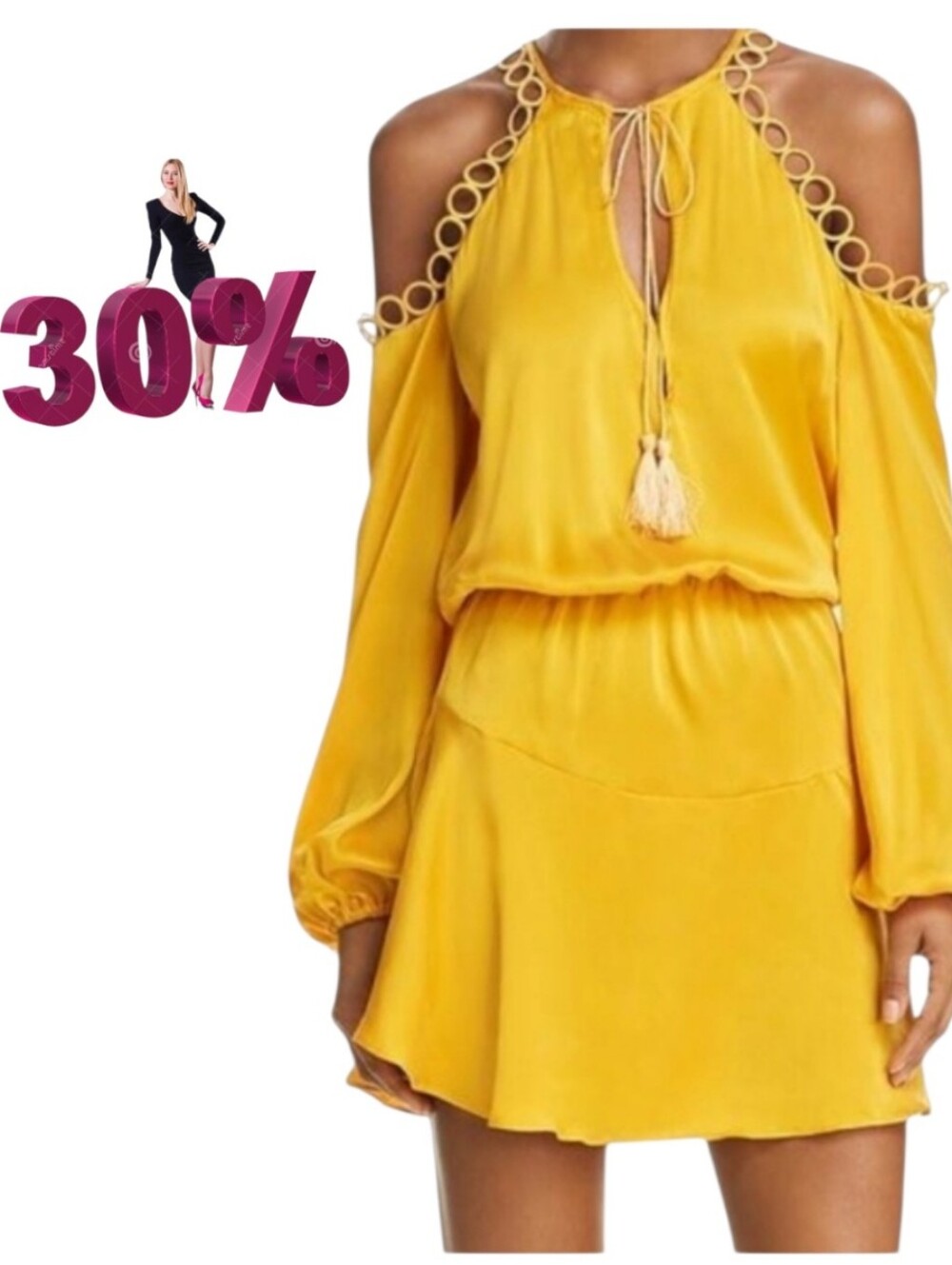 Karina Grimaldi Summer Silk Cocktail Mini Dress Yellow NWT XS